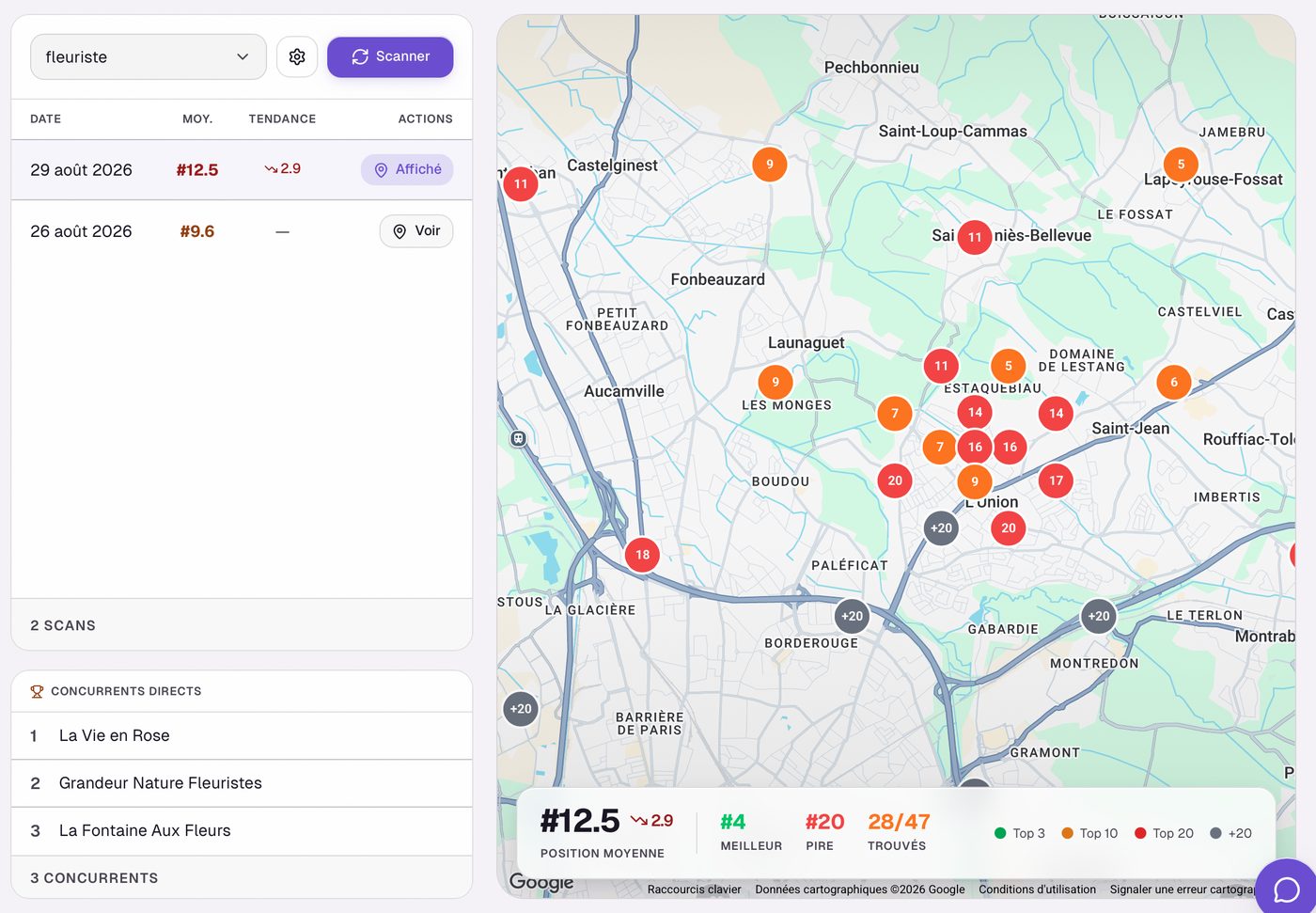 Suivi de position : interface Localisia